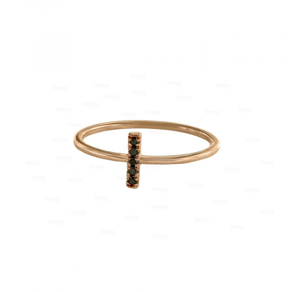 14K Gold 0.05 Ct. Genuine Black Diamond Mini Bar Ring Handmade Fine Jewelry