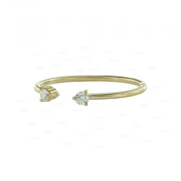 Real Diamond Open Cuff Design Birthday Gift Ring in 14K Gold Fine Jewelry