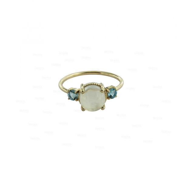 Real Blue Topaz-Moonstone Cocktail Ring in 14K Gold Fine Jewelry size- 3 to 8 US