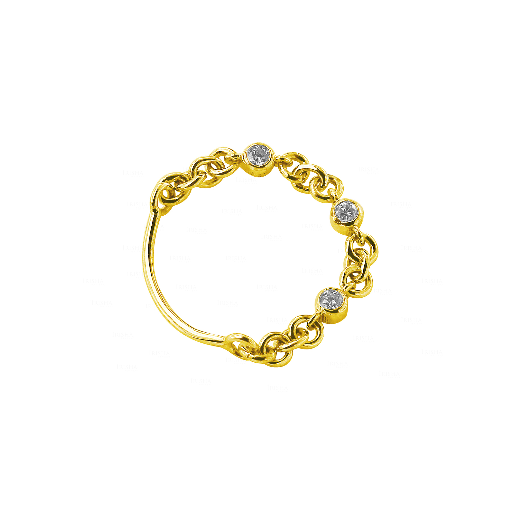 14K Yellow Gold 0.12 Ct. Three Black Genuine Diamond Chain Ring Size-5 US