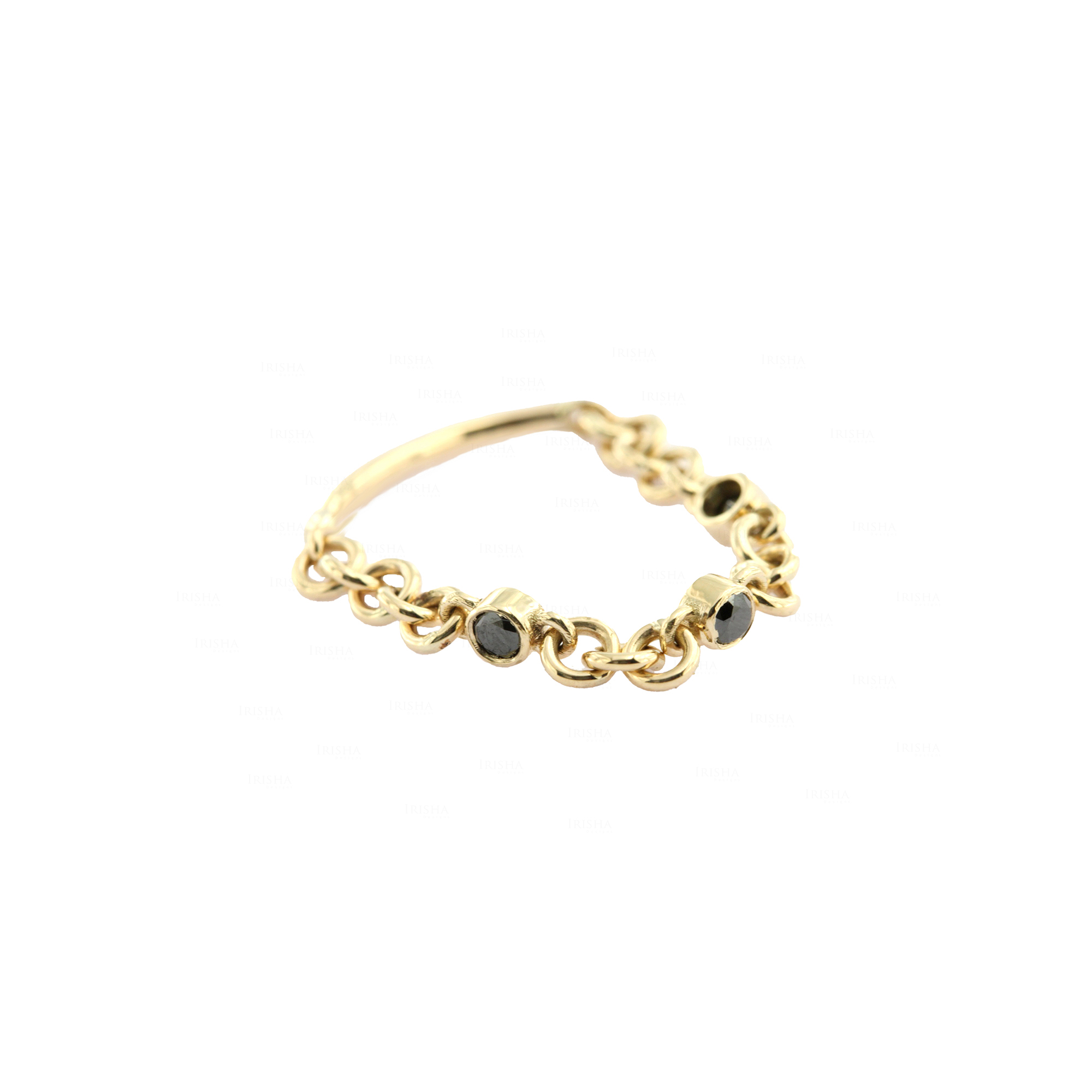 14K Yellow Gold 0.12 Ct. Three Black Genuine Diamond Chain Ring Size-5 US