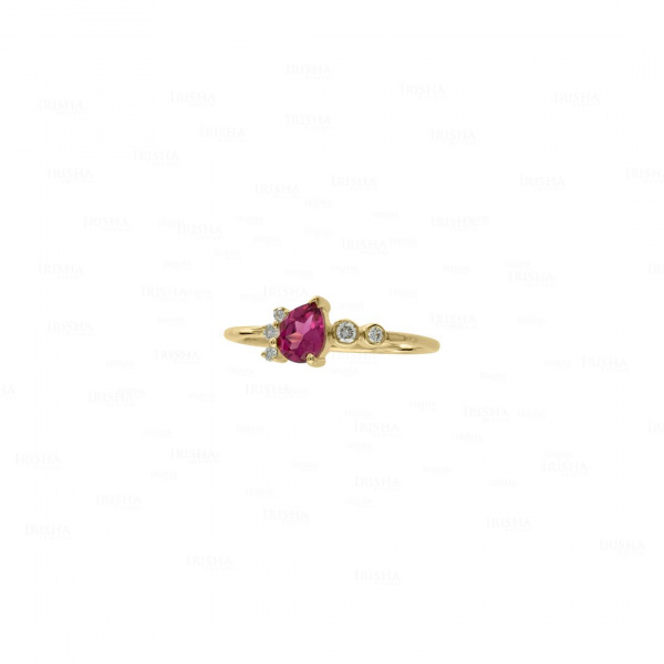 14K Yellow Gold Genuine Diamond-Pear Shape Pink Tourmaline Cluster Ring -6.5 US