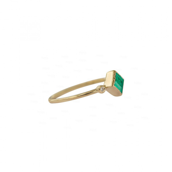 14K Yellow Gold Genuine Diamond And Square Shape Emerald Wedding Ring  Jewelry-4 US
