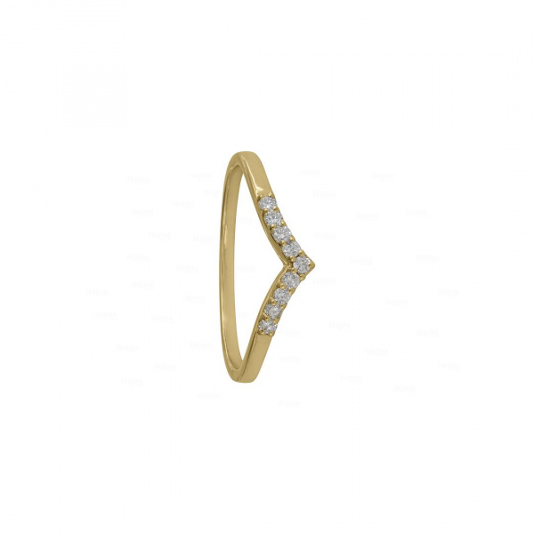 14K Yellow Gold 0.11 Ct. Genuine Diamond Chevron V Shape Anniversary Ring  -6 US
