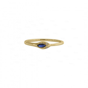 Real Diamond Blue Sapphire Ouroboros Serpent Design Ring 14K Gold Fine Jewelry