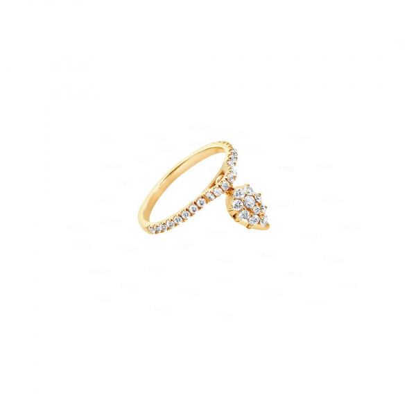 14K Gold 0.22Ct. Genuine Diamond Pear Charm Half Eternity Band Ring Fine Jewelry