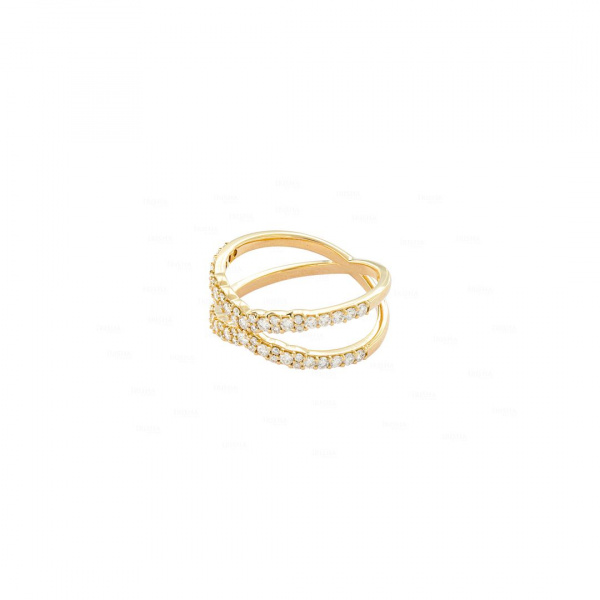 14K Gold 0.50 Ct. Genuine Diamond Two Cross Half Eternity Band Ring Fine Jewelry