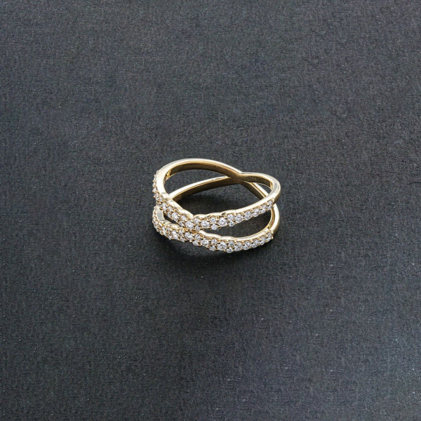 14K Gold 0.50 Ct. Genuine Diamond Two Cross Half Eternity Band Ring Fine Jewelry