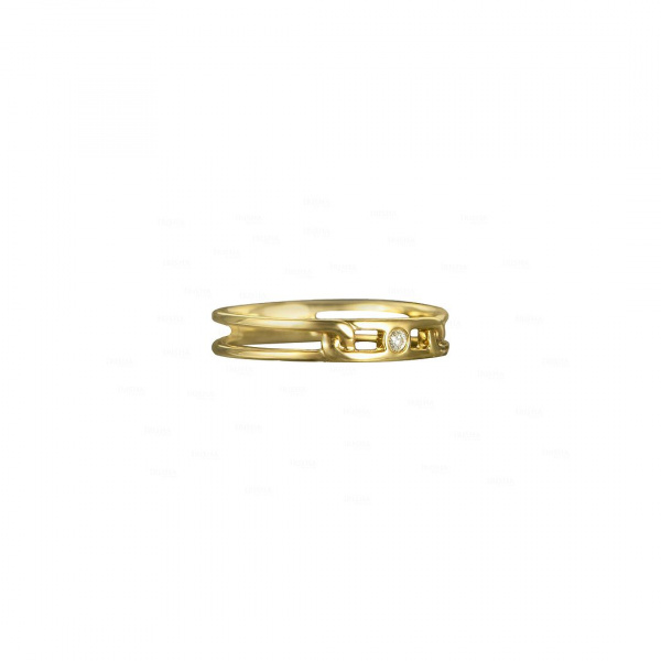 14K Yellow Gold 0.03Ct. Genuine Diamond Unique Delicate Double Band Ring 5.75 US