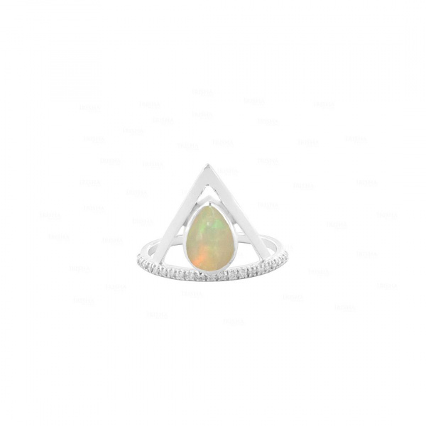 Real Diamond Pear Design Opal Stone Half Eternity Band-Ring in 14k Gold
