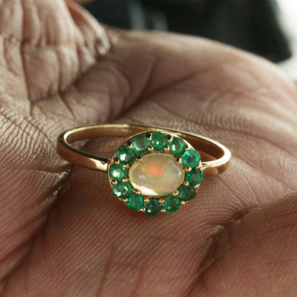 Opal Emerald Halo Ring