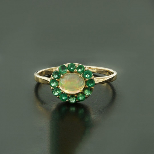 Opal Emerald Halo Ring