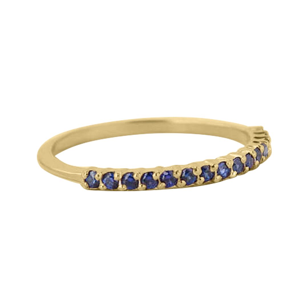 14k Yellow/ Rose Gold Genuine Pave Blue Sapphire Gemstone Delicate Band Ring Jewelry Size-8 & 6 US