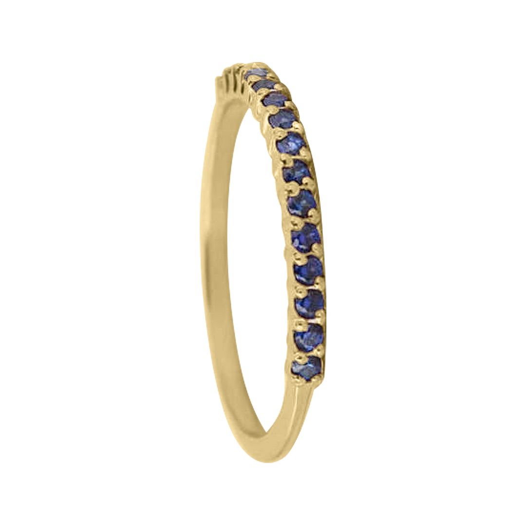 14k Yellow/ Rose Gold Genuine Pave Blue Sapphire Gemstone Delicate Band Ring Jewelry Size-8 & 6 US