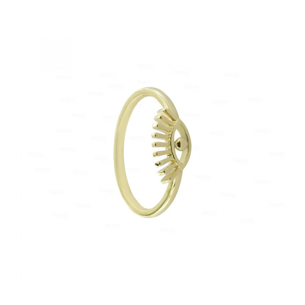 14K Solid Plain Gold Evil Eye Delicate Ring Handmade Christmas Fine Jewelry