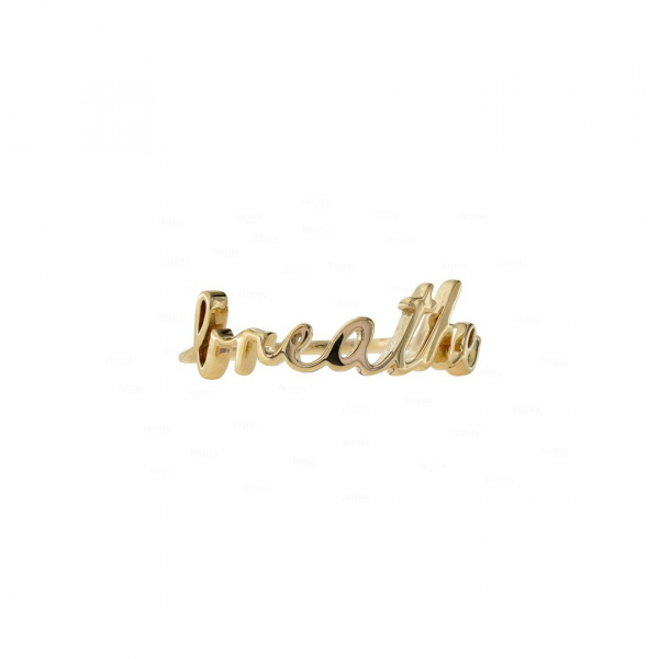 14K Solid Gold Breathe Personalized Script Ring Gift For Her-7.75 US