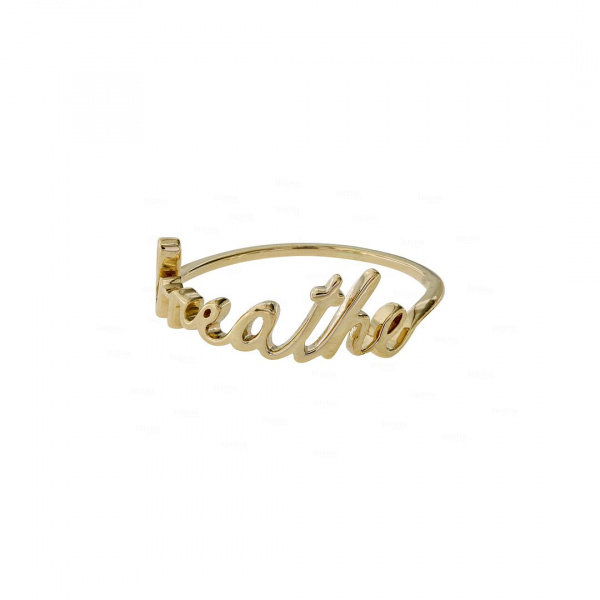 14K Solid Gold Breathe Personalized Script Ring Gift For Her-7.75 US
