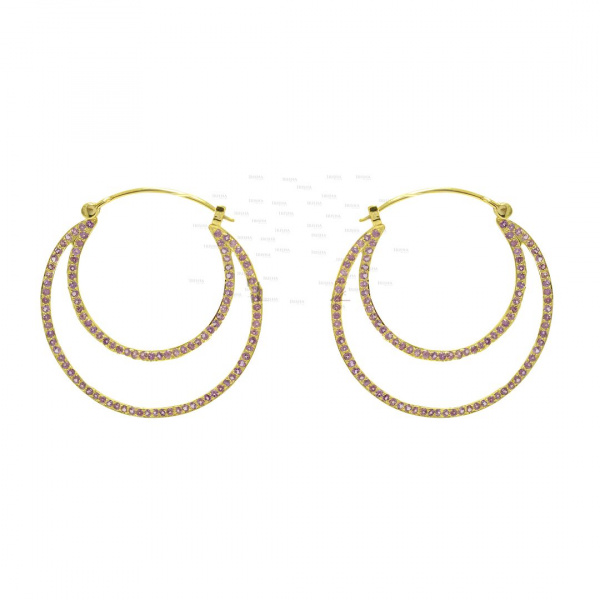 14K Gold 1.20 Ct. Genuine Ruby Gemstone Double Hoop Earrings Fine Jewelry