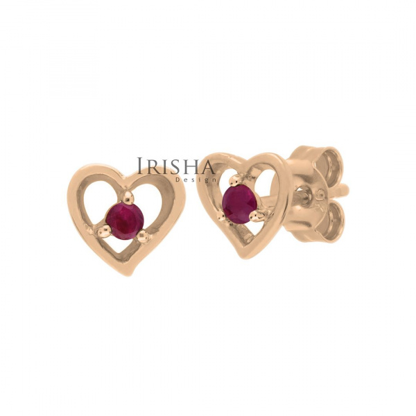 14K Gold 0.16 Ct. Genuine Ruby Gemstone 8 mm Heart Earrings Fine Jewelry