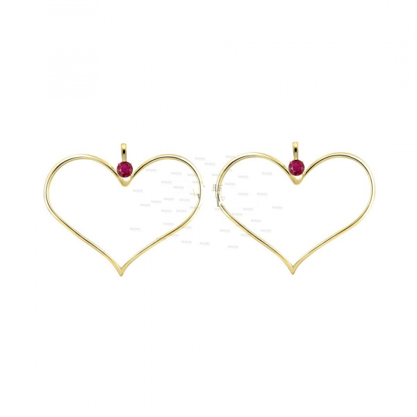 14K Gold 0.08 Ct. Genuine Ruby Long Heart Hook Earrings Fine Jewelry