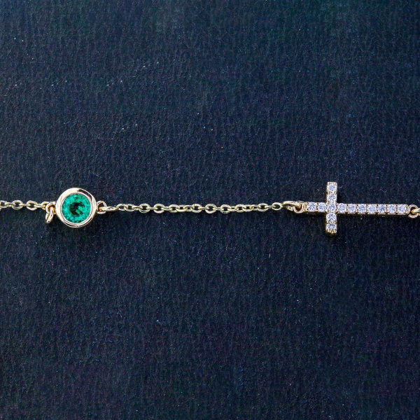 Diamond And Emerald Christ Holy Cross Bracelet