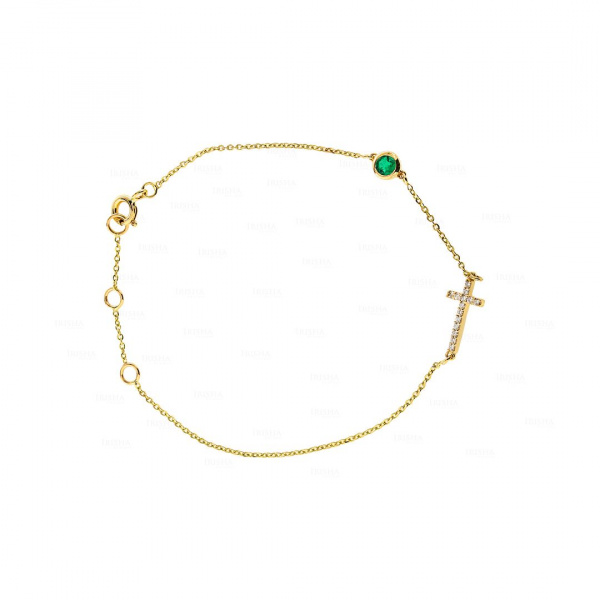 Diamond And Emerald Christ Holy Cross Bracelet