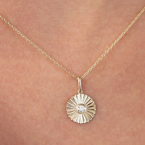 Diamond Ray Disc Necklace