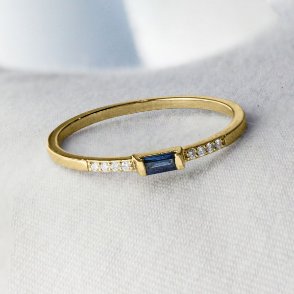 Diamond And Blue Sapphire Baguette Ring