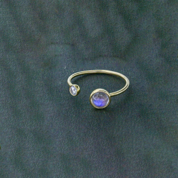 Moonstone Diamond Open Cuff Ring
