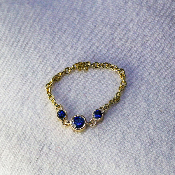 Bezel Blue Sapphire Chain Ring