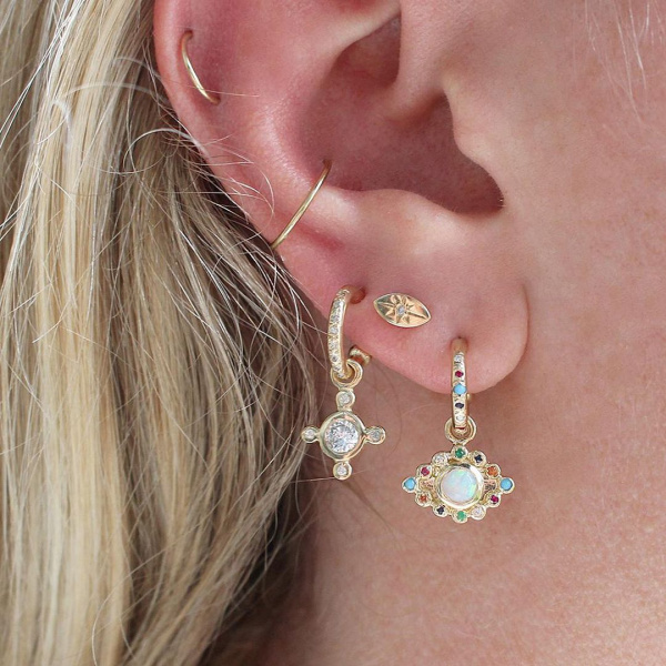 Multi-Color Evil Eye Ear Charm|14k Gold,Gemstone,Opal