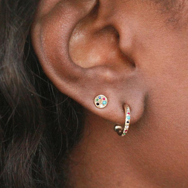 Multi-Color Evil Eye Ear Charm|14k Gold,Gemstone,Opal