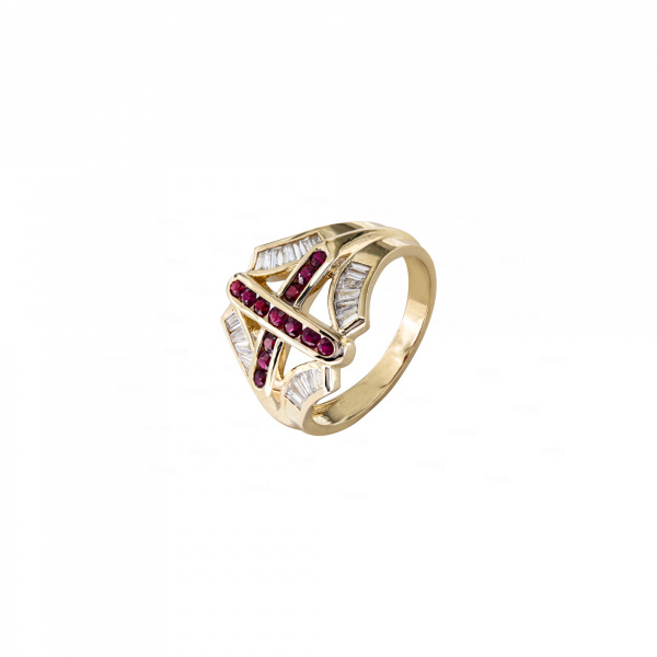 Tappered Baguette Ruby Cross Men's Ring