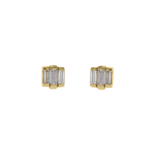 14K Yellow Gold 0.20 Ct. Genuine Three Baguette Diamond Studs Women Jewelry