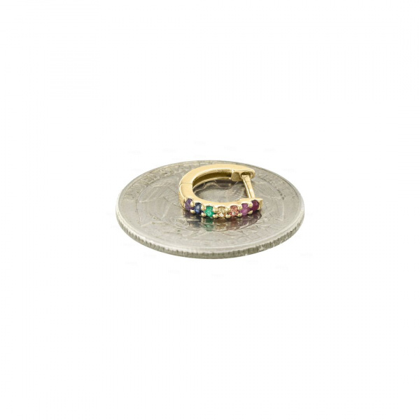 14K Yellow Gold 0.30 Ct Genuine Multi Sapphire Mini Rainbow Hoop Women Jewelry