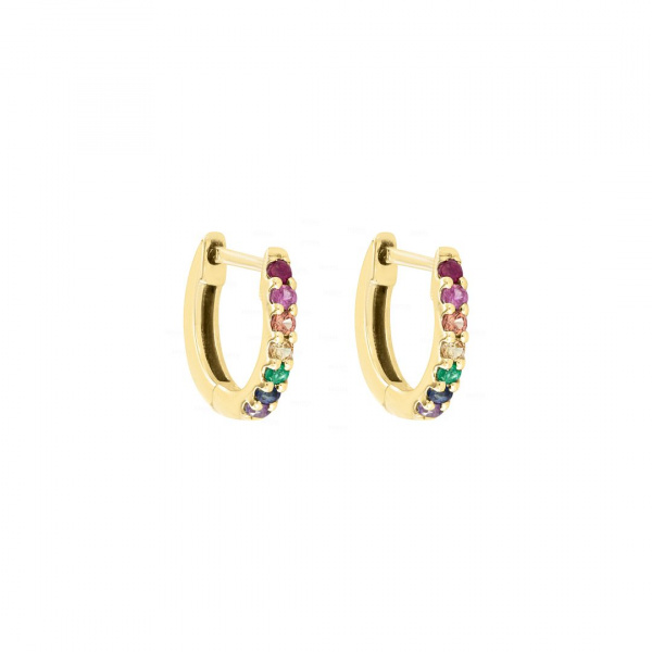 14K Yellow Gold 0.30 Ct Genuine Multi Sapphire Mini Rainbow Hoop Women Jewelry
