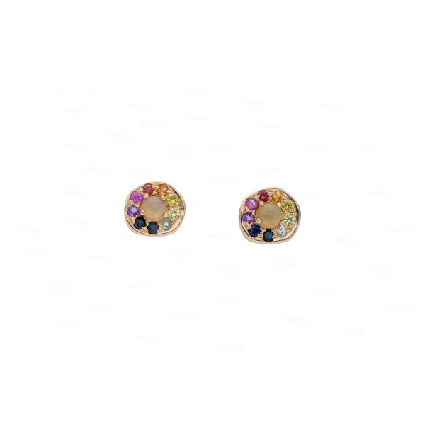 Opal Multi Sapphire Stud Earrings|14k Gold, Gemstone