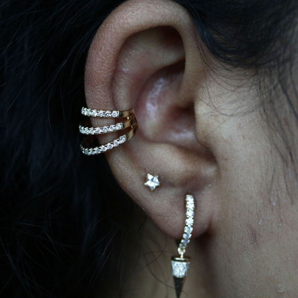 Tri Layered Ear Cuff|Pave Diamond
