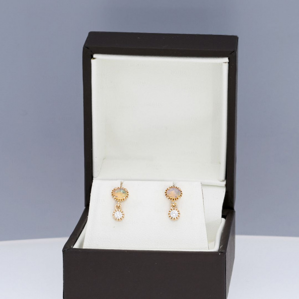 Opal And Diamond Dangle Earrings|14k Gold, Gemstone