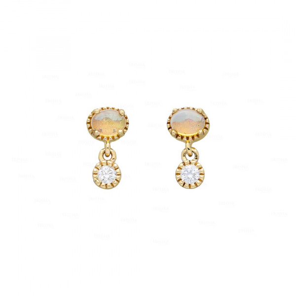 Opal And Diamond Dangle Earrings|14k Gold, Gemstone