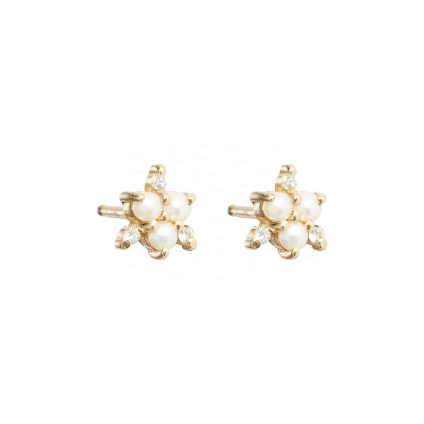 Diamond Pearl Stud Earrings|14k Gold
