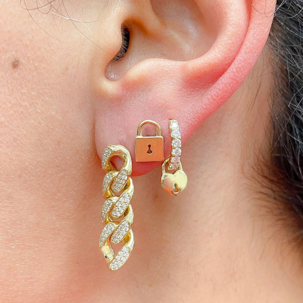 Cuban Chain Earrings|14k Gold, Diamond