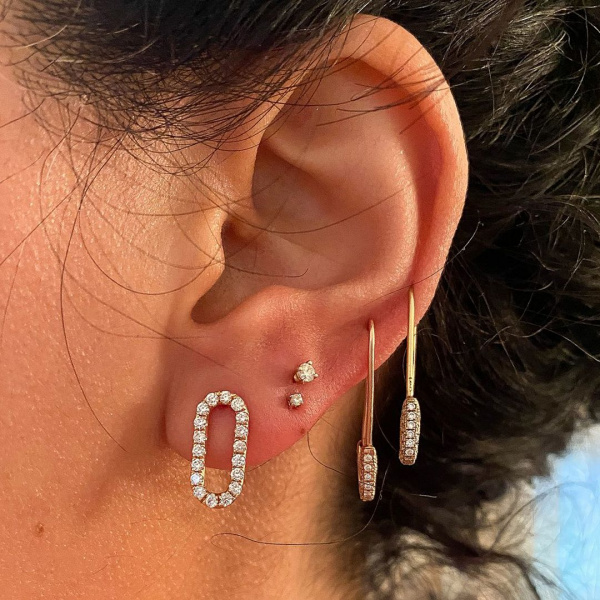 Oval Link Chain Earrings|14k Gold, Diamond