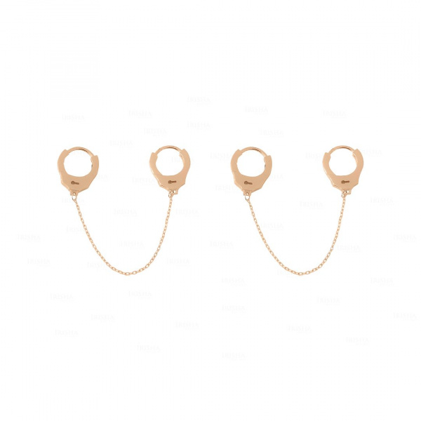 Double Piercing Handcuff Earrings|14k Solid Gold