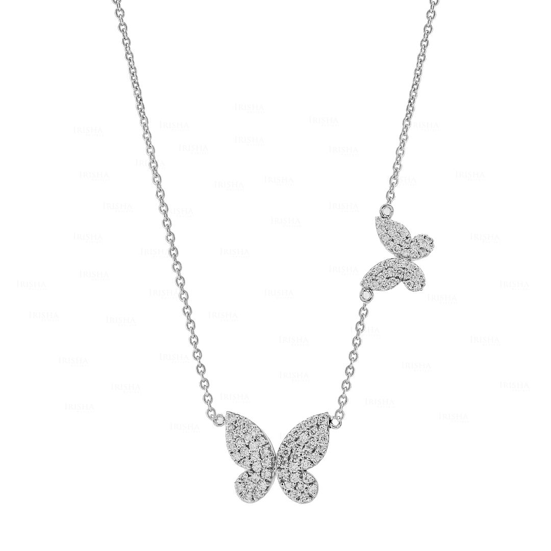 14K White Gold 0.75 Ct. Genuine Diamond Double Butterfly Pendant Women Jewelry