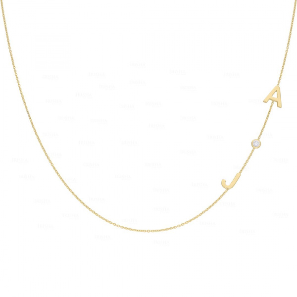Personalised Name Initials Necklace|14k Gold, Bezel Diamond