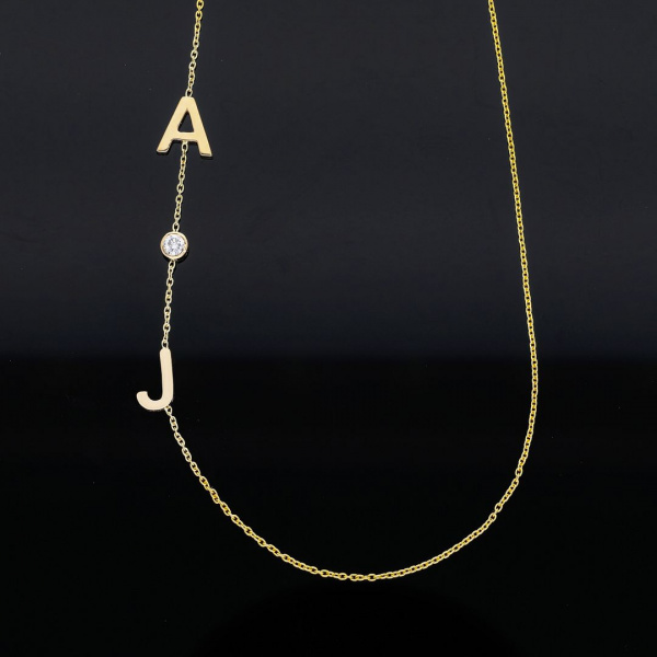Personalised Name Initials Necklace|14k Gold, Bezel Diamond