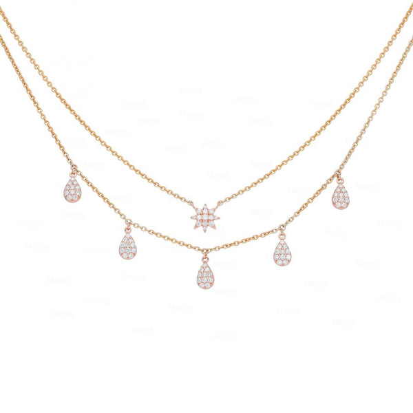 Two Layer Drop Necklace|14k Gold, Diamond