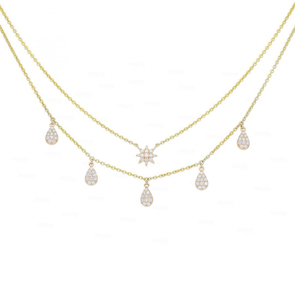 Two Layer Drop Necklace|14k Gold, Diamond