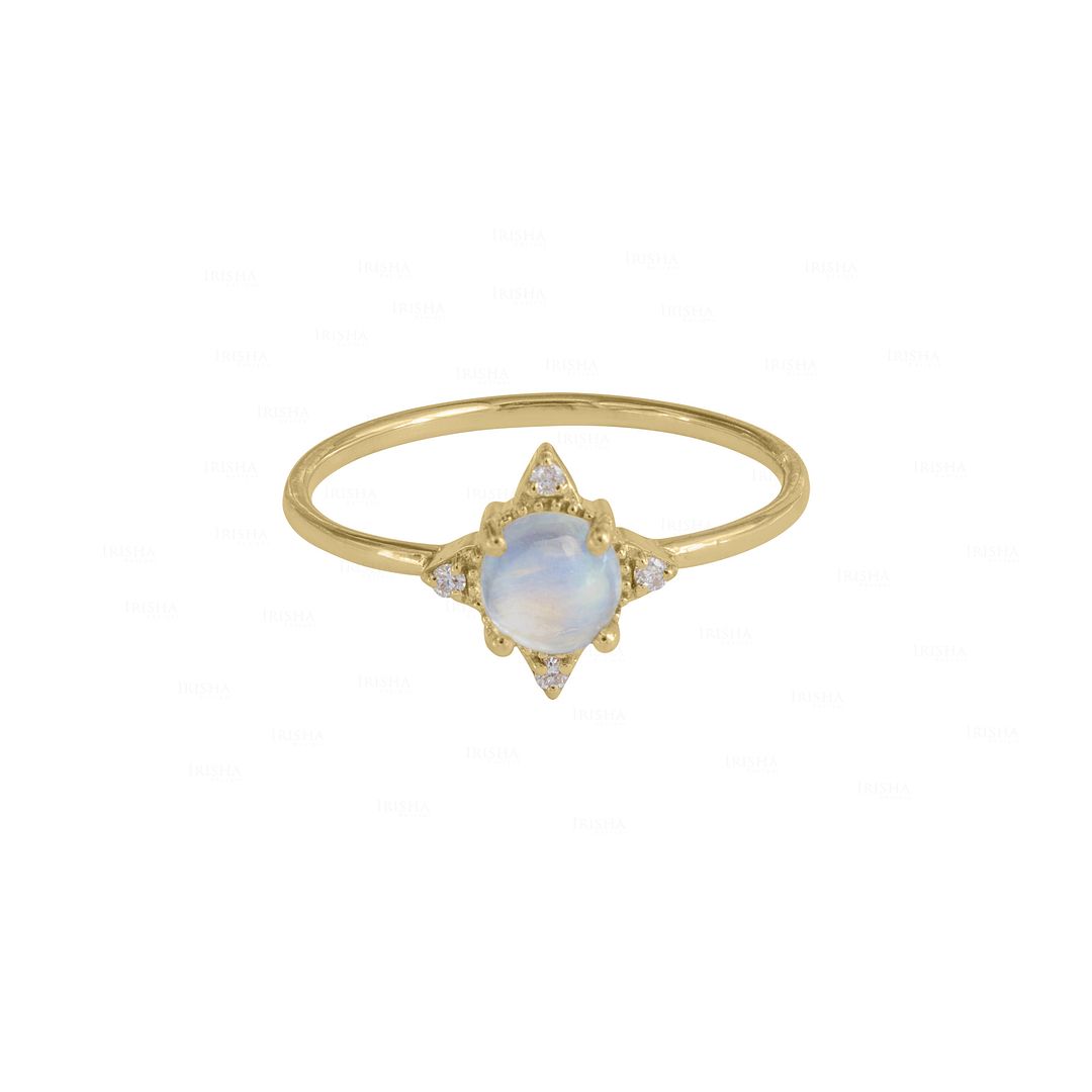 14K Yellow Gold Diamond And Moonstone Anniversary Ring Fine Jewelry Size 7.5 US